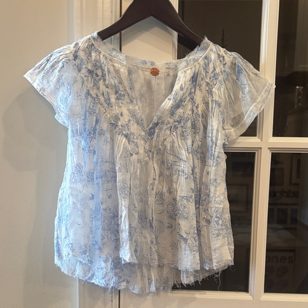 Free People Blue Floral Blouse